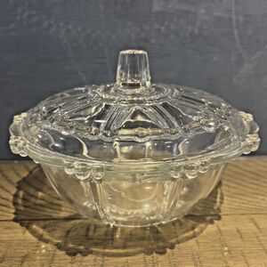 Vintage KIG Indonesia Beaded Glass Covered Candy Dish Bowl lid Clear Decor